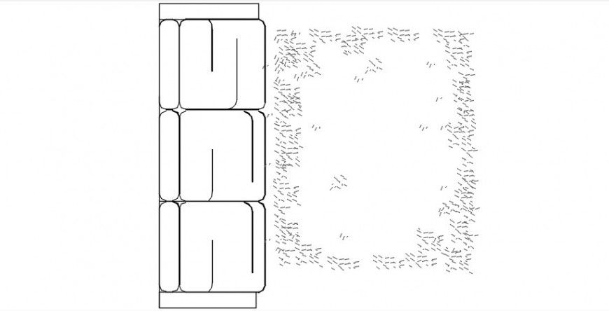 Cad drawings details of top view from front of three seater sofa with floor carpet