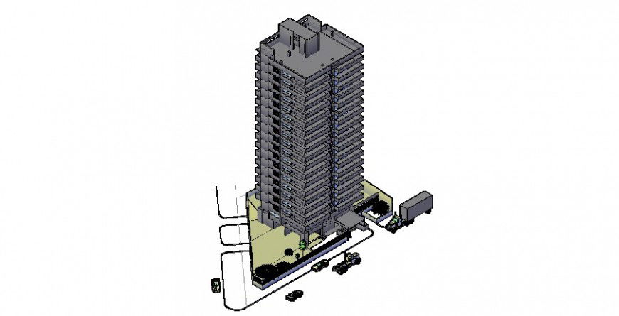 Cad drawings details of top view of  3 d exterior building