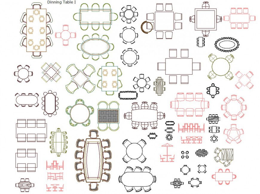 CAd drawings details of top view of  different dining table design