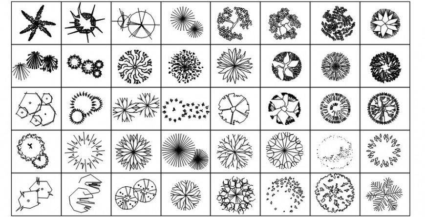 Cad drawings details of top view of flowery pots