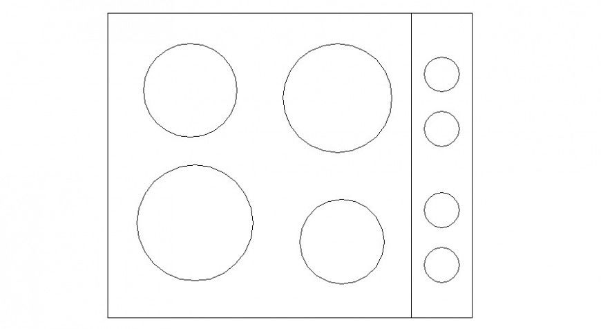 CAD drawings details of top view of four unit gas stove
