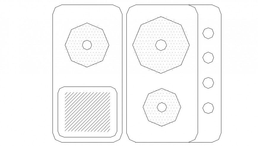 CAd drawings details of top view of gas stove  units