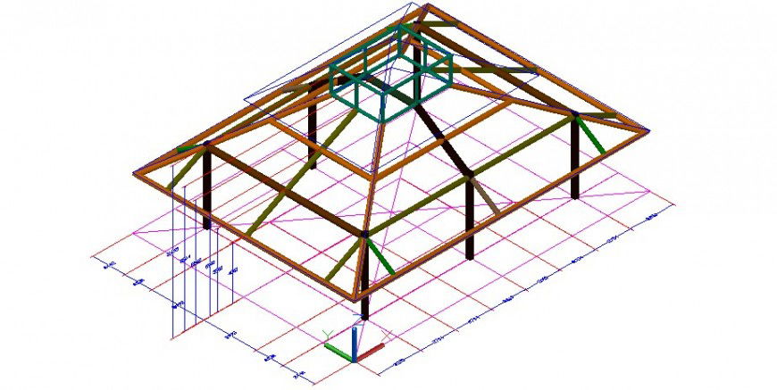 Cad drawings details of top view of house roof plan