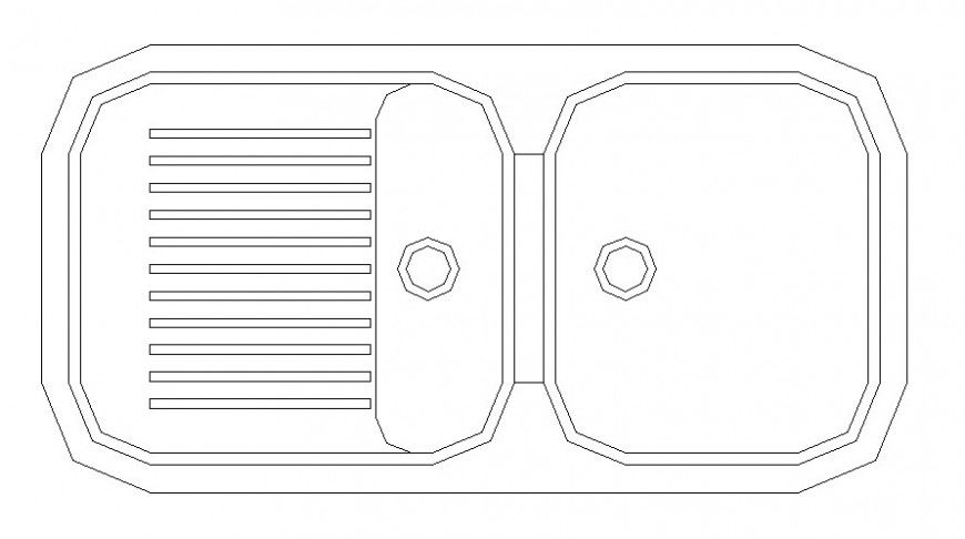 CAd drawings details of top view of kitchen wash basin