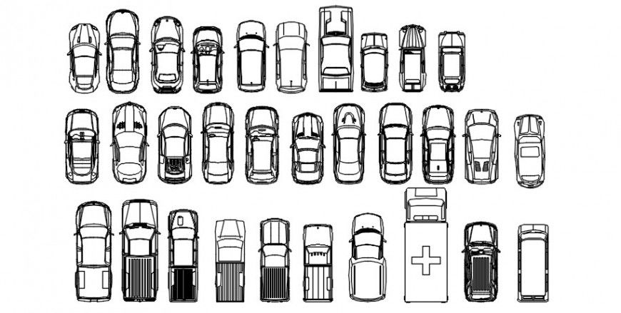 Cad drawings details of top view of luxury cars