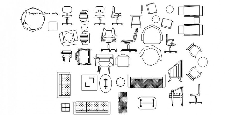 Cad drawings details of top view of office chair  
