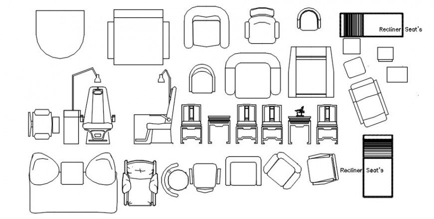 Cad drawings details of top view of one seater sofa  