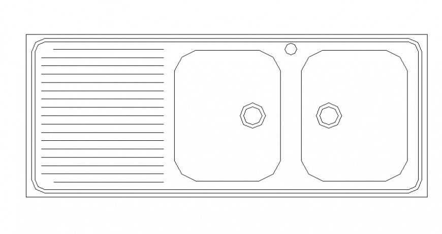 Cad drawings details of top view of steel attached two washbasin stylish