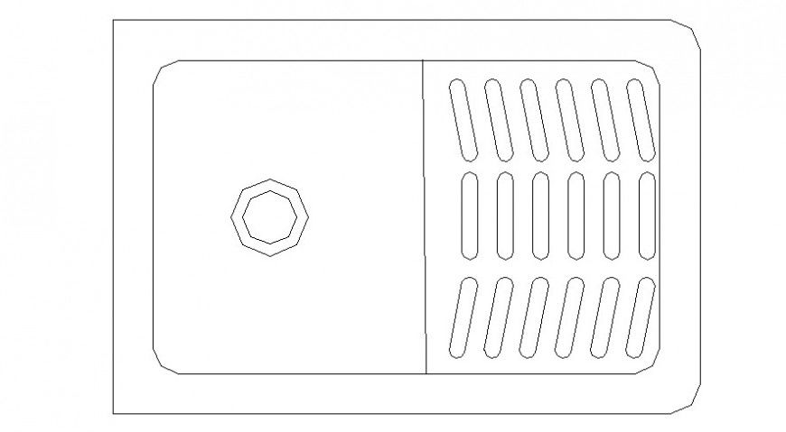 Cad drawings details of top view of steel thick washbasin stylish