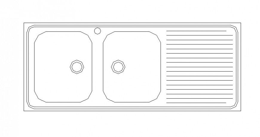 Cad drawings details of top view of steel two washbasin