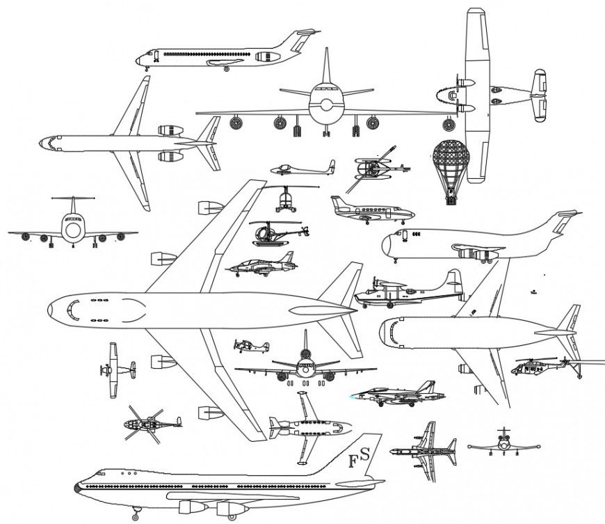 CAd drawings details of types of airplane detail
