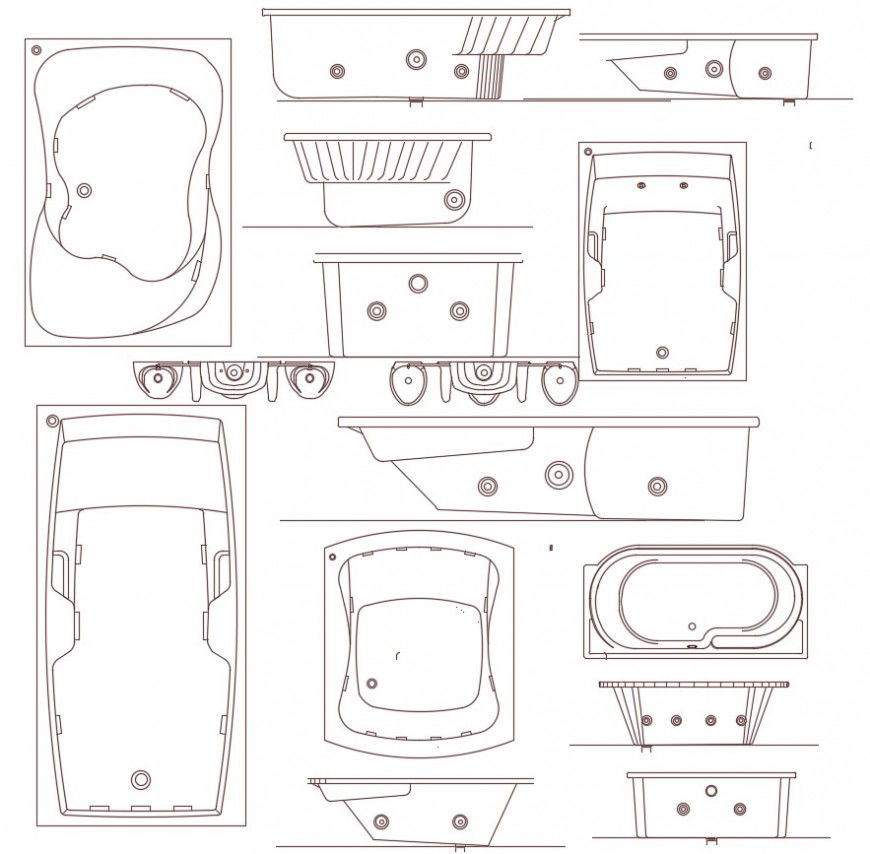 CAd drawings details of various small children bathtub