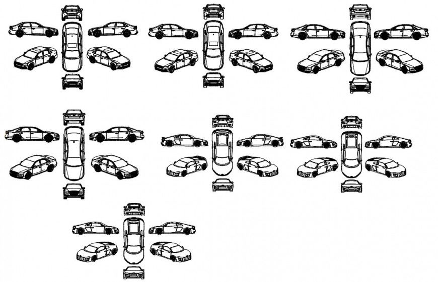 CAd drawings details of various group cars