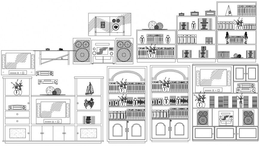 Cad drawings details of various kinds of  cabinet shelf