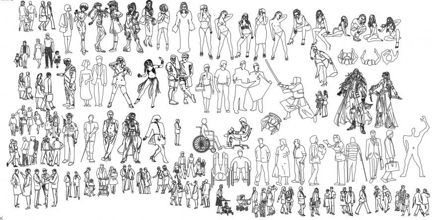 Cad drawings details of various kinds of artist person 