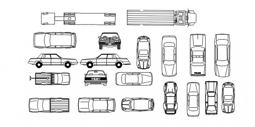 CAd drawings details of various kinds of top view seen cars    