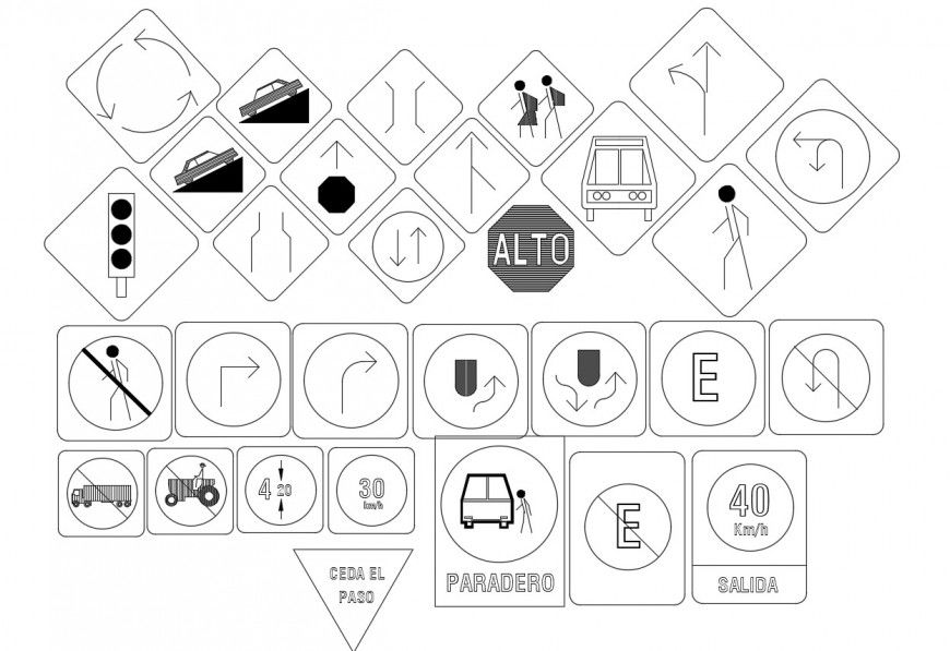 CAD drawings details of various kinds of traffic road signals