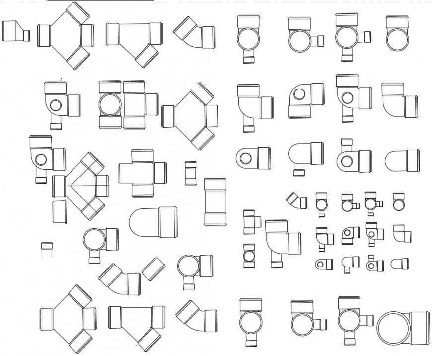 Cad drawings details of various pipes for connecting part