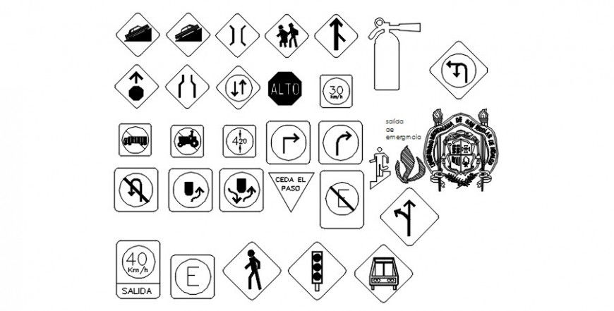 Cad drawings details of various traffic symbols  