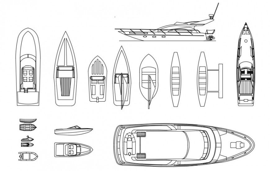 CAd drawings details top elevation  of  boats and yachts