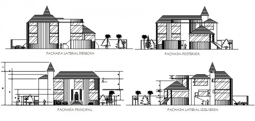 CAD Drawings elevation details of housing units 2d view dwg file