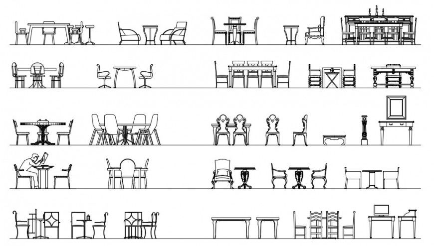 CAD drawings elevation of furniture table and chair dwg Autocad file