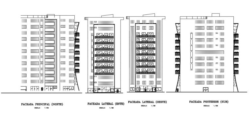 CAD drawings elevation of housing apartment dwg autocad file