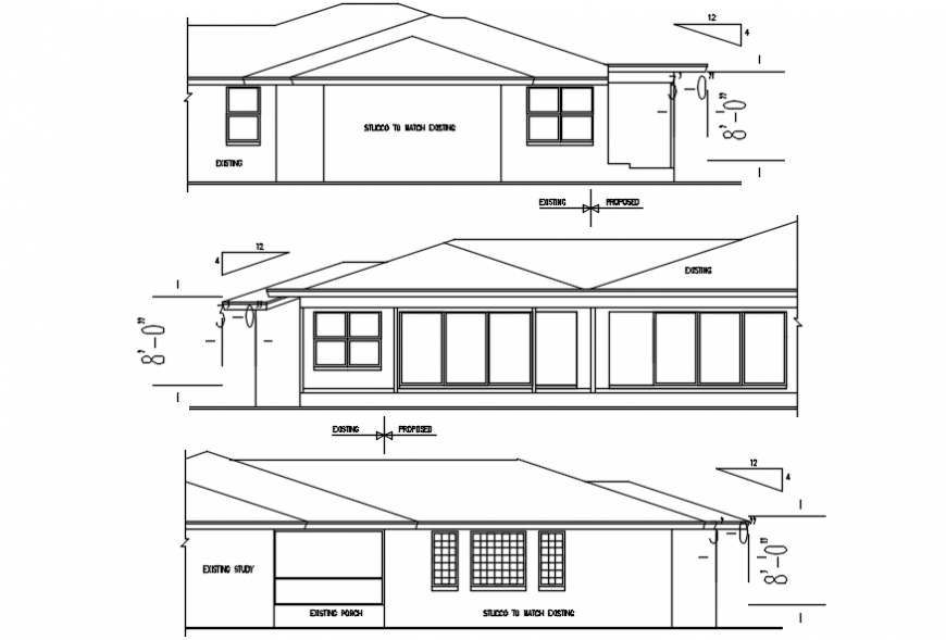 CAD drawings of house elevation 2d view autocad software file