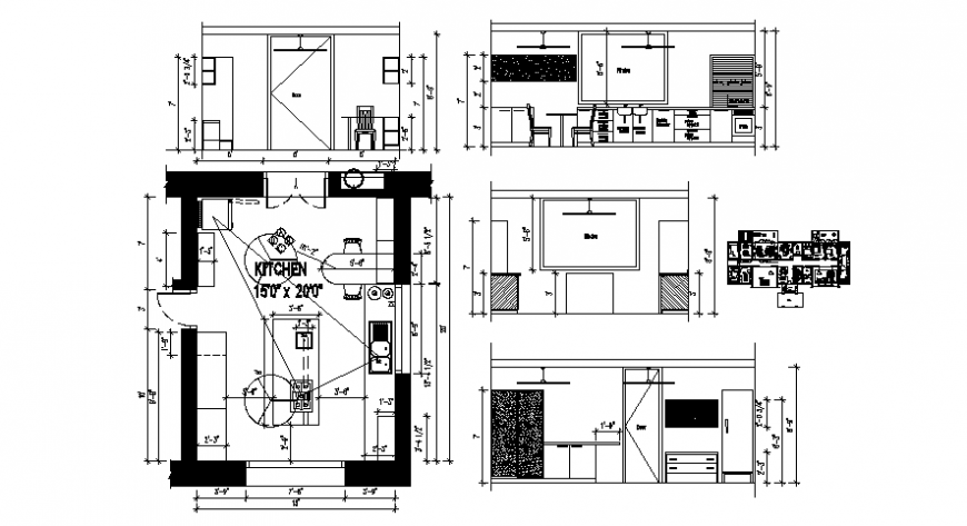 CAD Drawings of kitchen layout plan elevation dwg autocad file