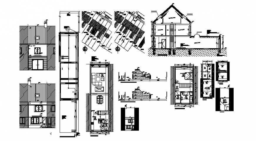 CAD drawings of residential house plan elevation and section dwg file