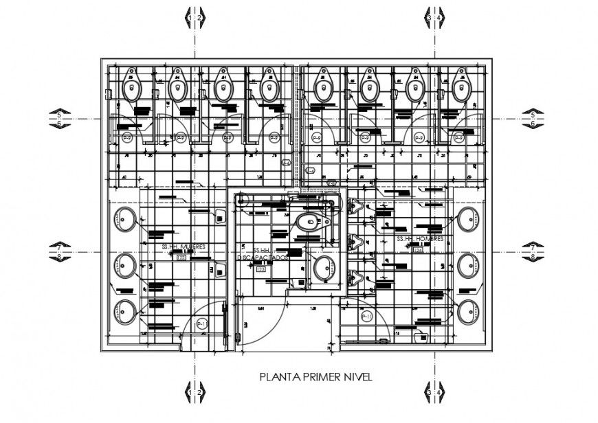 CAD drawings of sanitary public toilet layout plan dwg autocad file