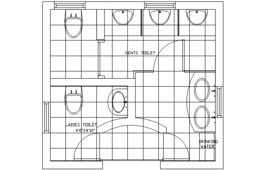 CAD drawings of sanitary toilet area 2d view layout autocad file