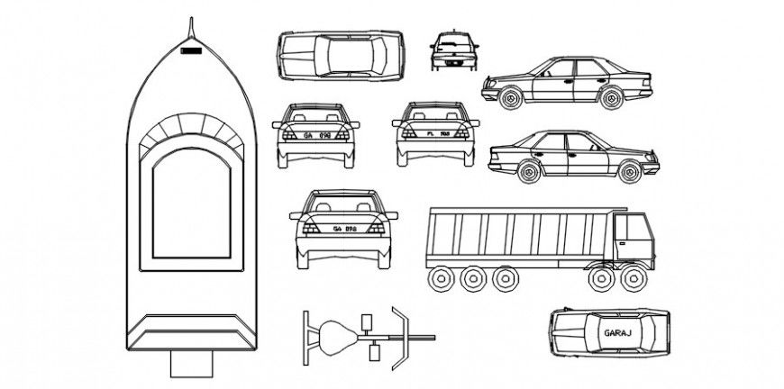 CAD drawings of vehicle blocks detailing in autocad file