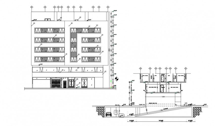 CAD elevation and section drawings of apartment dwg file t