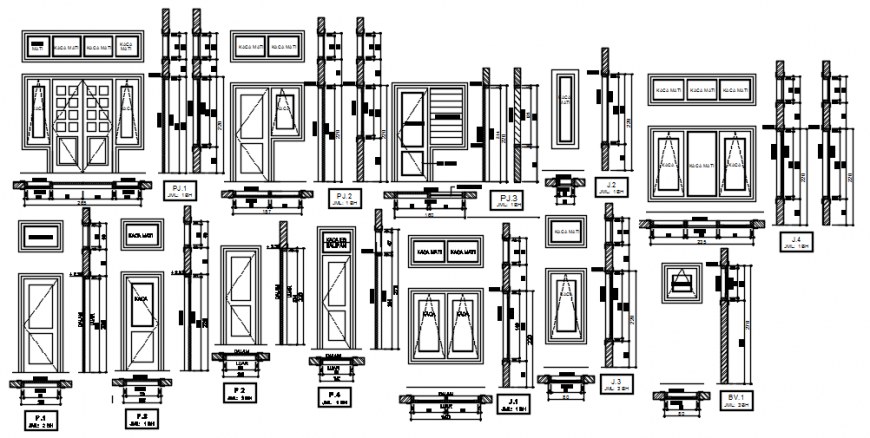 CAD elevation and sectional details of door window blocks dwg autocad file