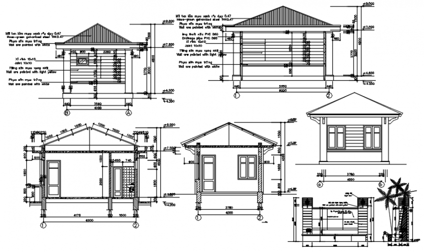 CAD elevation of guard house 2d view drawings in autocad file