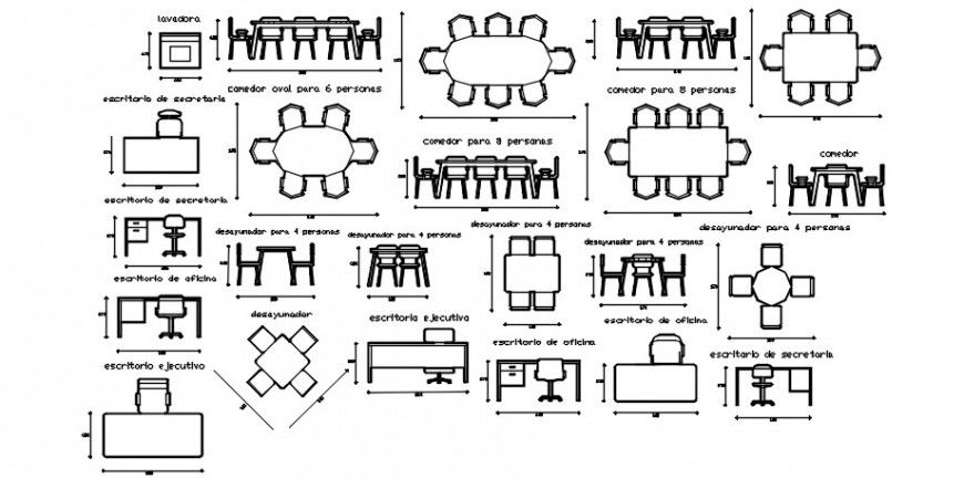 CAD furniture blocks drawings details of table and chair autocad file