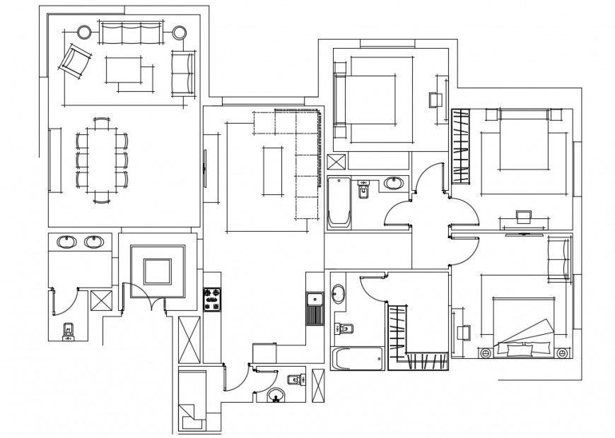 CAD house center line plan drawings detail 2d view autocad file