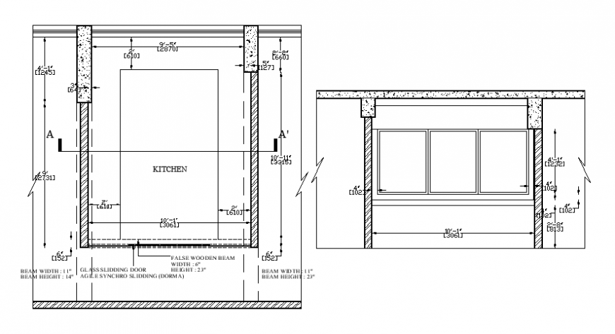 CAD layout plan of kitchen 2d view autocad software file