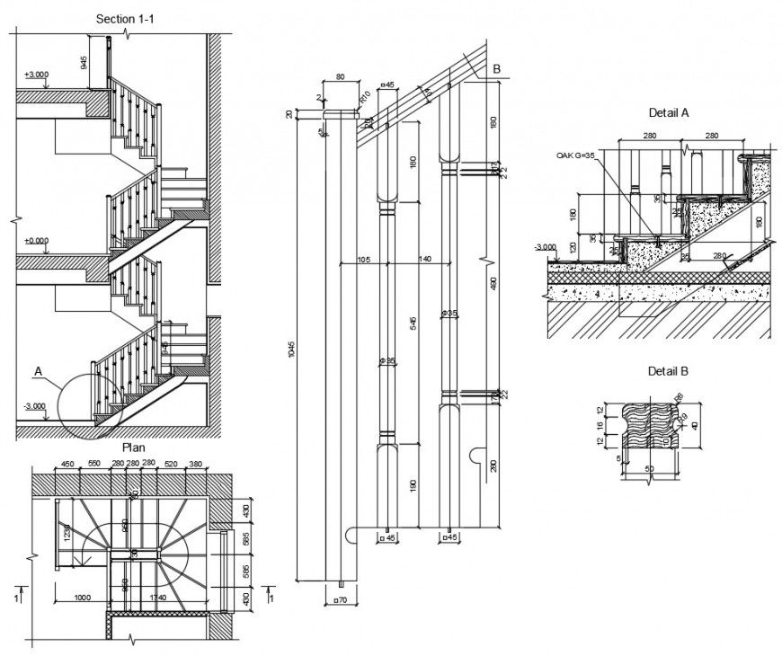 CAD plan and a section of staircase 2d view AutoCAD software file0