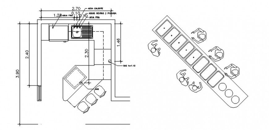 CAD plan details of kitchen area 2d view autocad software file