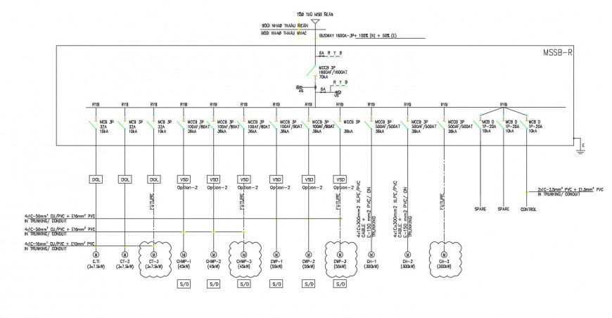 CAD plan of electrical circuits flow diagram dwg file