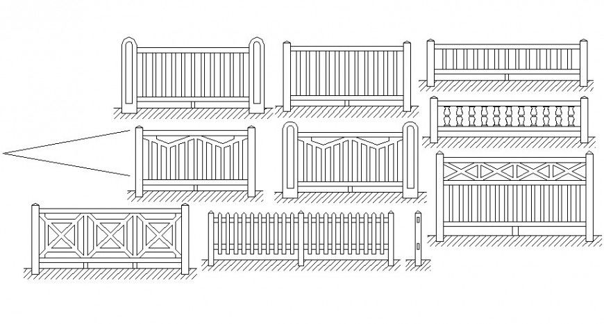 CAD railing fencing design 2d view blocks dwg autocad file