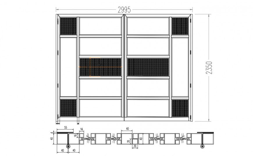 CAD section and elevation drawing of door units dwg file