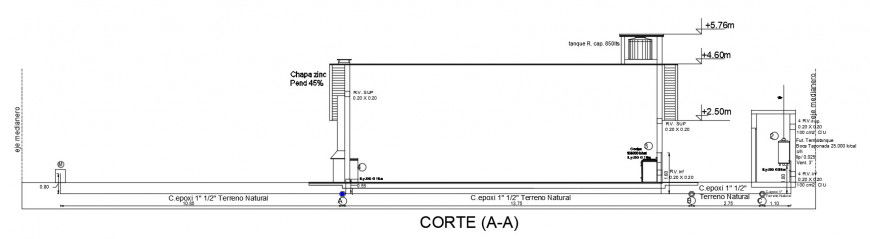 CAD sectional details of water distribution process 2d view dwg file