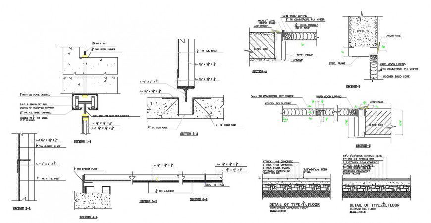 CAd sectional drawing details of door window blocks dwg file