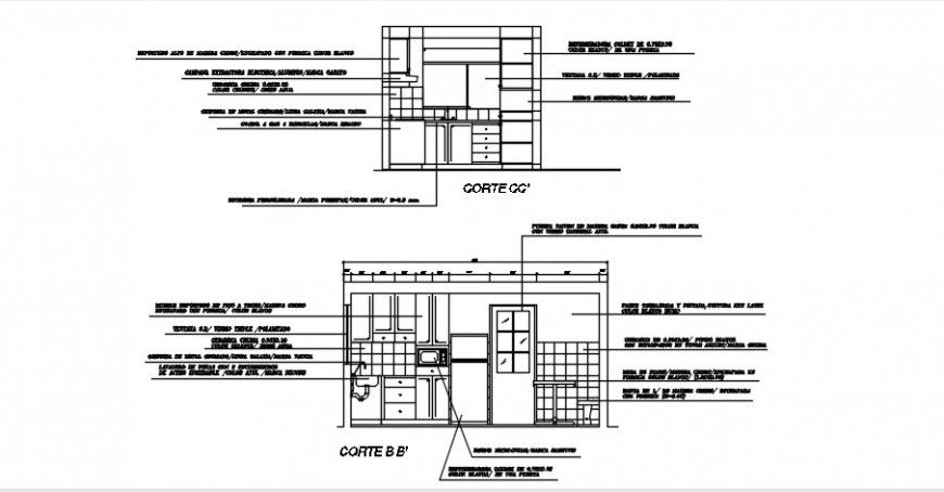 CAD sectional drawings 2d view of kitchen 2d view autocad file