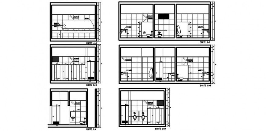 CAD sectional drawings details of sanitary public toilet dwg file