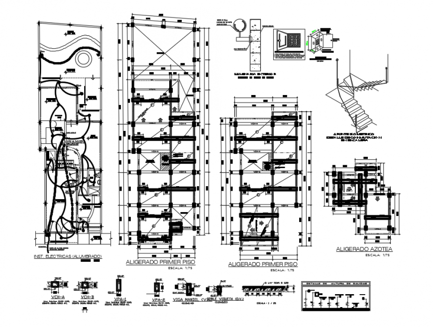 CAD structural drawing details of electrical installation in building dwg file