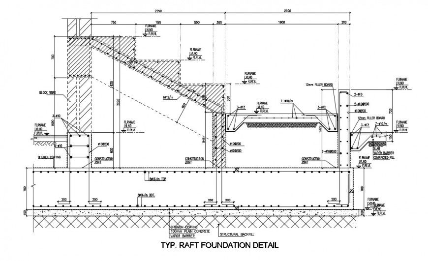 CAD structural details of staircase raft foundation dwg file